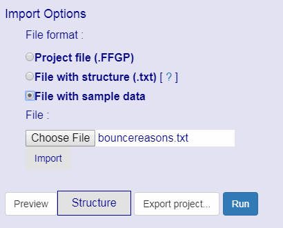 On-line test data generator: import structure options