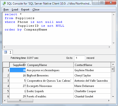 DTM Schema Inspector: SQL Console