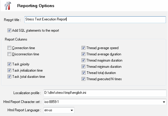 DTM DB Stress: reporting options