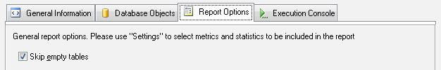 DTM Database Content Analyzer Online Help: reporting options