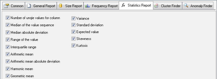 DTM Database Content Analyzer: extended statistics settings