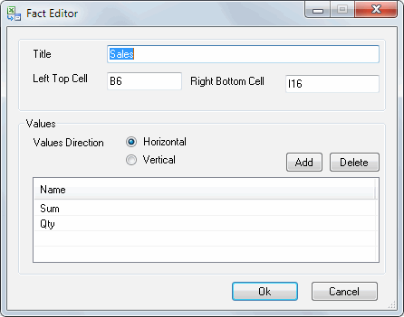 Multidimensional Export Tool for Excel: fact editor