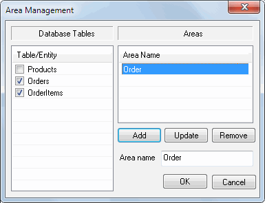 DTM Data Modeler: data model area management