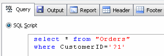 DTM Query Reporter: SELECT SQL statement with the parameter