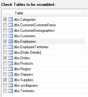 DTM Data Masking Tool, checking tables to be scrambled