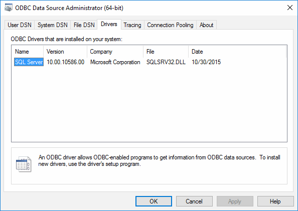 Windows 10 64-bit ODBC Administrator: there is no drivers for Office format