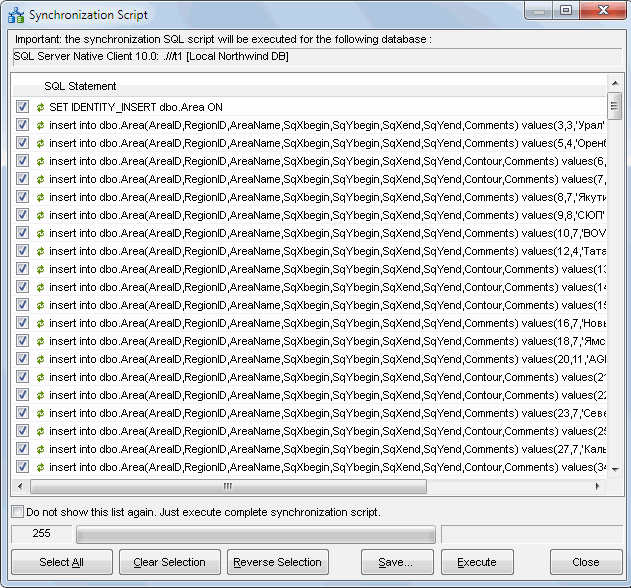 DTM Data Comparer: DB Synchronization script viewer