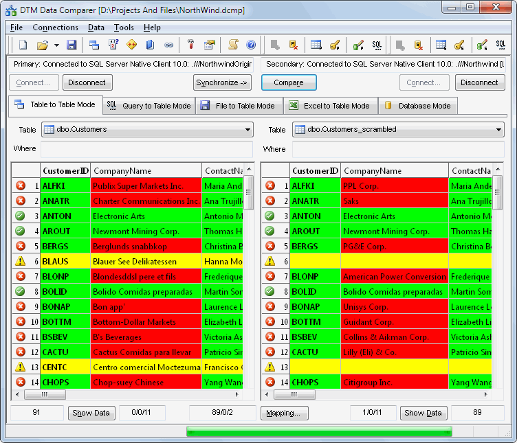 DTM Data Comparer: main window