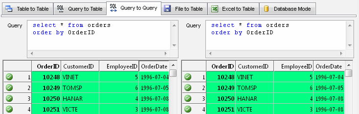 DTM Data Comparer: query to query comparison mode