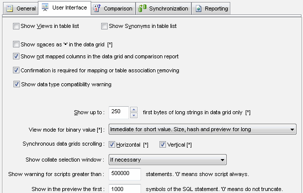 DTM Data Comparer: User interface settings page