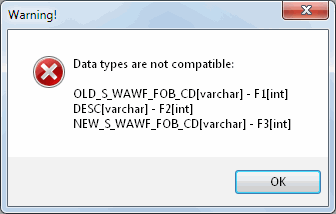 DTM Data Comparer: data type compatibility warning