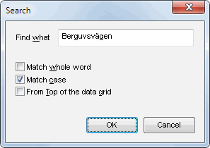 DTM Data Editor: Search dialog