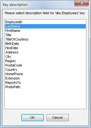 DTM Data Editor: Select linked field dialog