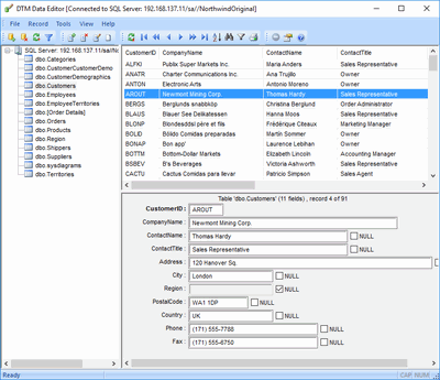 DTM Data Editor: SQL Server database editor and viewer
