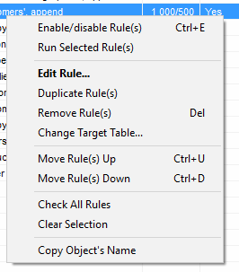 DTM Data Generator: Rule list context menu