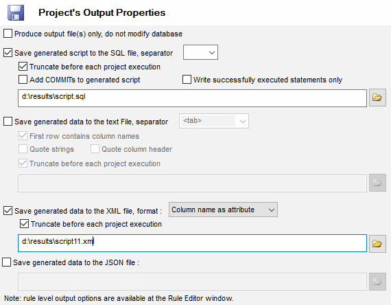 DTM Data Generator: project output options