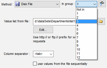 DTM Data Generator: select the group for column