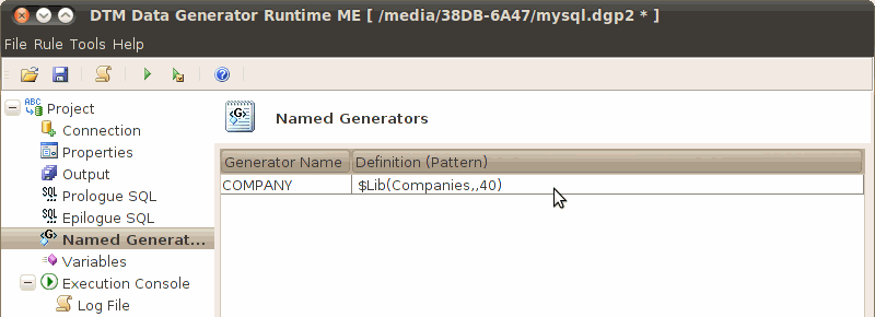 DTM Data Generator Runtime (Multiplatform Edition): named generator list window