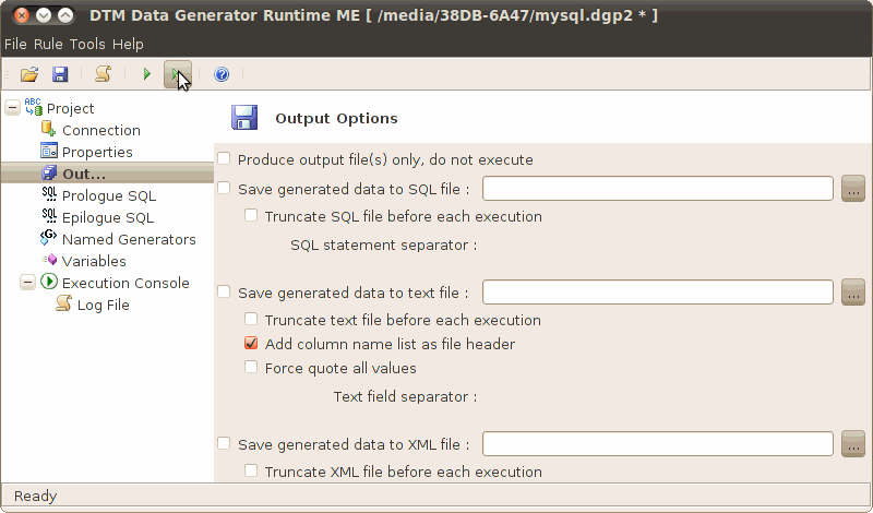 DTM Data Generator Runtime (Multiplatform Edition): project level output window