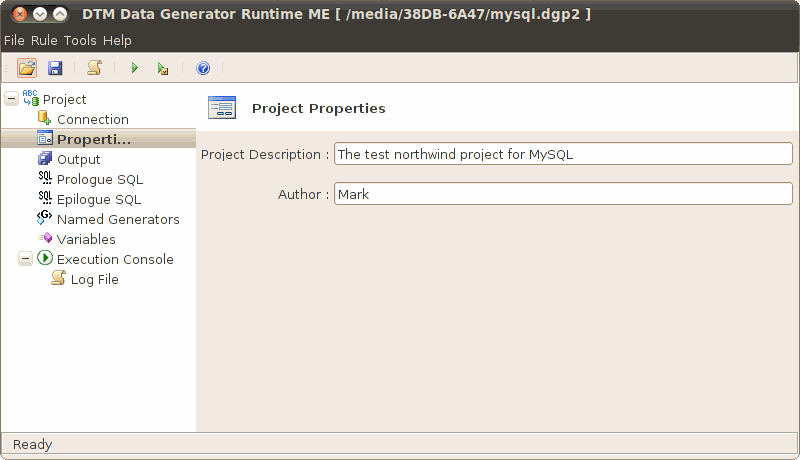 DTM Data Generator Runtime (Multiplatform Edition): project properties window