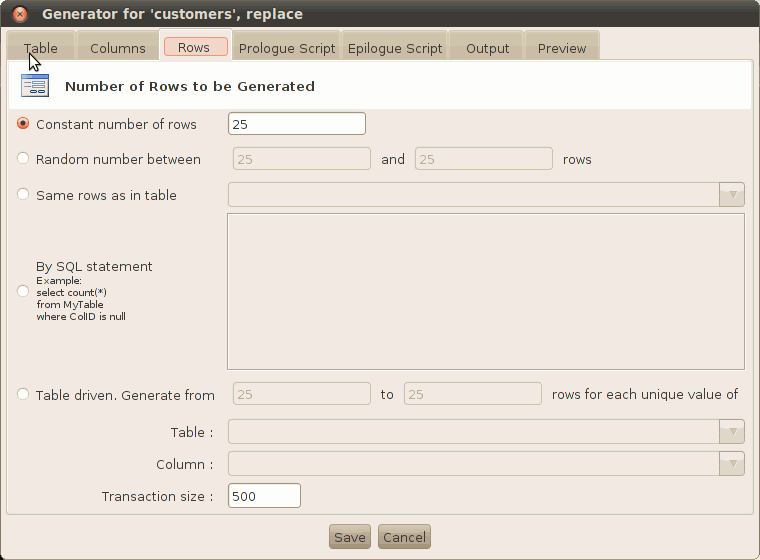 DTM Data Generator Runtime (Multiplatform Edition), rule editor: row counter settings
