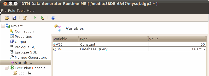 DTM Data Generator Runtime (Multiplatform Edition): variable list window