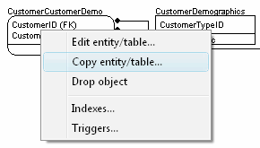 DTM Data Modeler: Entity/table context menu