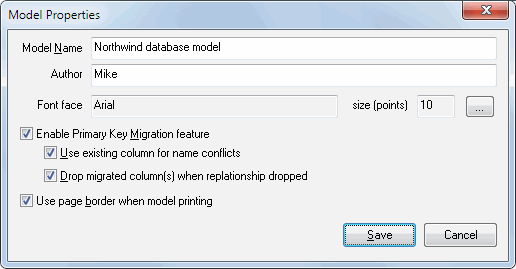 DTM Data Modeler: Model properties