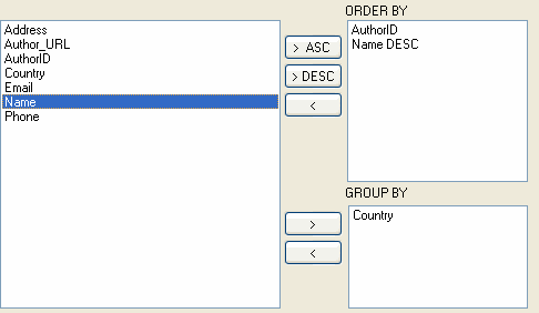 DTM SQL editor: SQL builder - 'order by' and 'group by' clauses