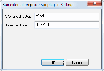 DTM SQL editor: external preprocessor plugin settings window