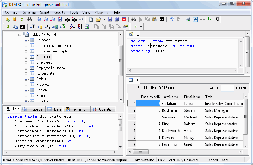 DTM SQL editor: main window