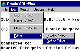 DTM SQL editor: SQL*Plus menu