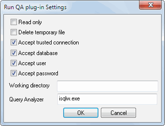 DTM SQL editor: run Query Analyzer plugin settings