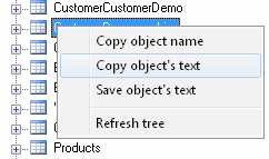 DTM SQL editor: database schema context menu