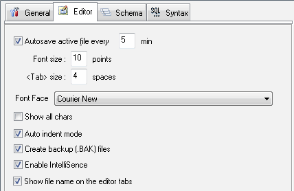 DTM SQL editor: script editor settings