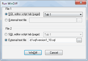 DTM SQL editor: Run WinDiff plug-in
