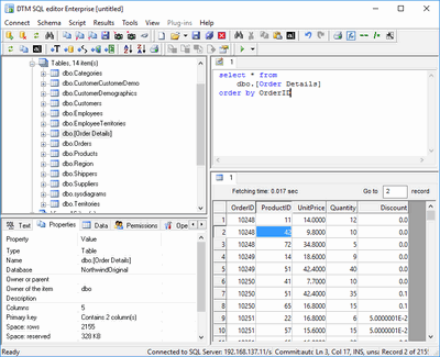 DTM SQL editor: integrated SQL environment main window