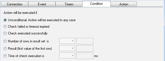 DTM DB event, event properties: conditions options