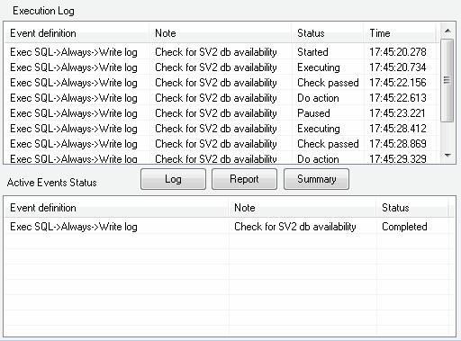 DTM DB event: execution console