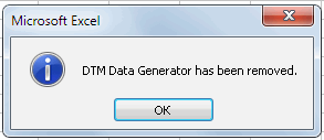 DTM Data Generator for Excel: add-in has been removed successfully
