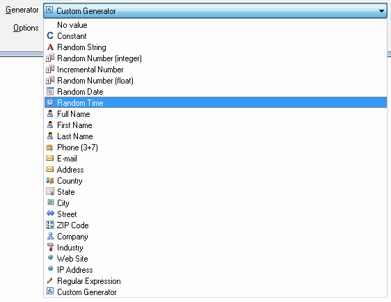 DTM Data Generator for JSON: predefined data generators