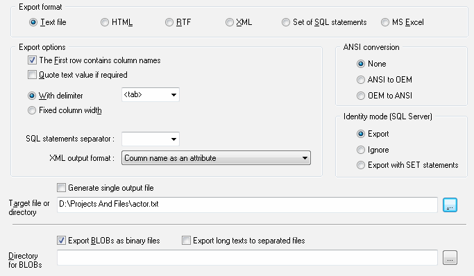 DTM Migration Kit: export options