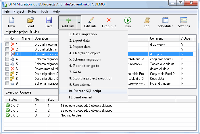 DTM Migration Kit: data migration tool main window