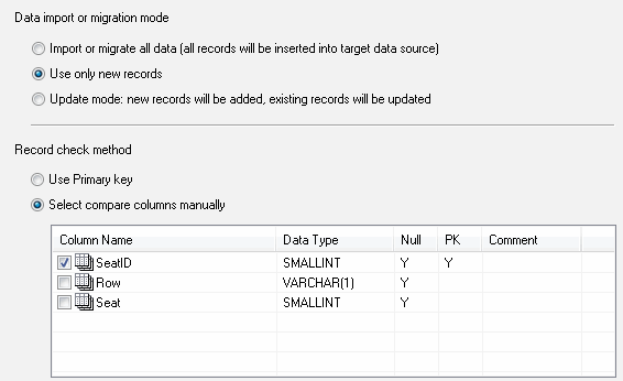 DTM Migration Kit: records selection window