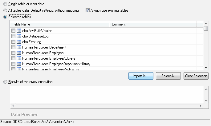DTM Migration Kit: type of objects selection