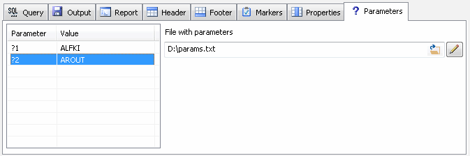 DTM Query Reporter: parameters definition page