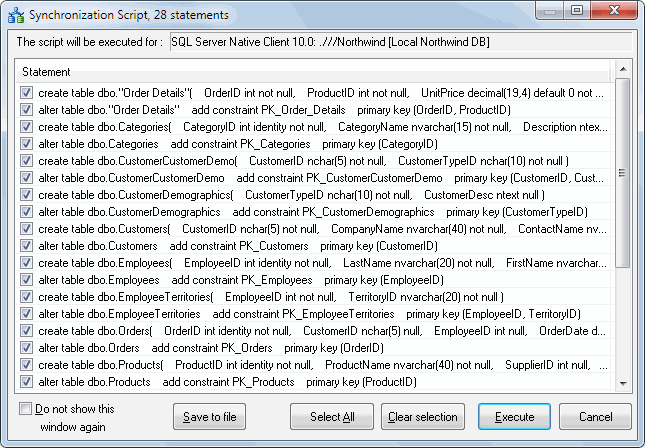 DTM Schema Comparer: database schema synchronization script preview