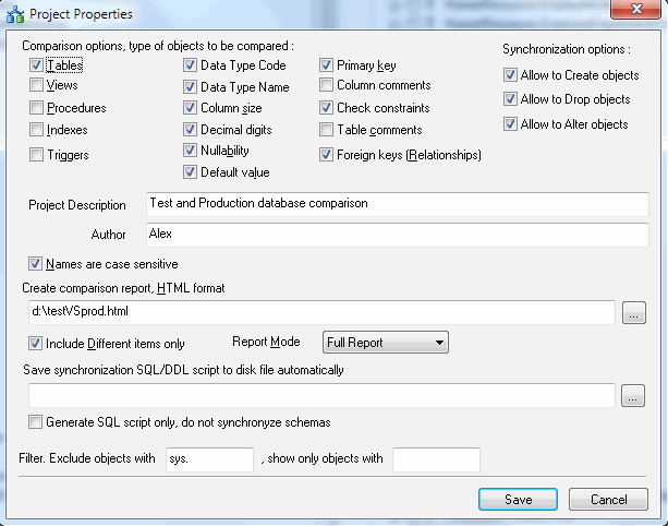 DTM Schema Comparer:Project wizard second page