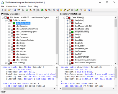 DTM Schema Comparer: database metadata comparison and synchronization software