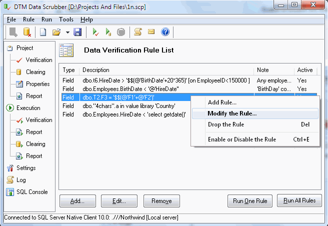 DTM Data Scrubber: main window, list or rules